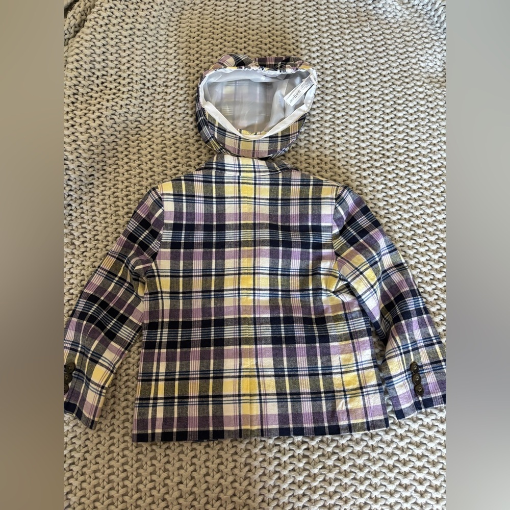 Janie and Jack Plaid Blazer and Hat Set in Purple and Yellow - Picture 4 of 4